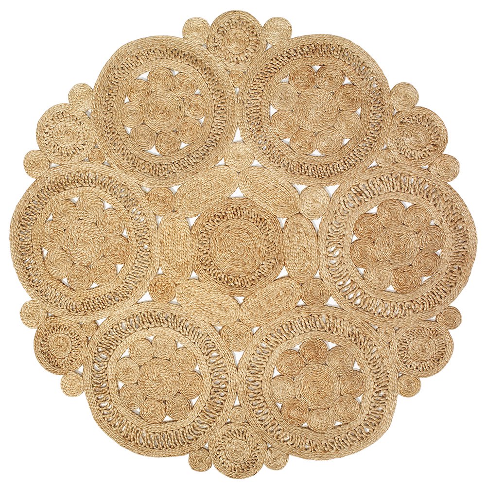 LR Home Natural Jute Floral Fantasy Hand Braided Round Indoor Area Rug