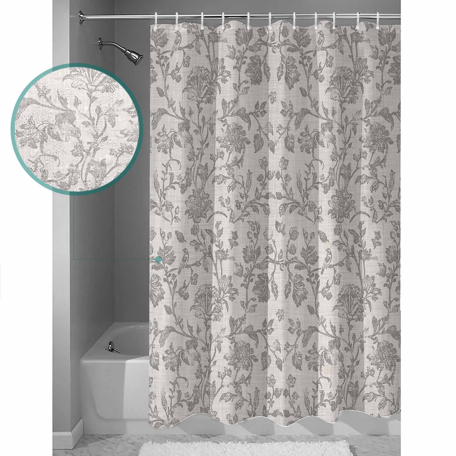 Small Stall Shower Curtain 48x72 Inch Narrow Half Size Farmhouse Flower Bath Curtains Bathroom Decor Botanical Vintage Grey Leaf Plant Waterproof Fabric Shower Curtain Set with Hooks 48 Inch