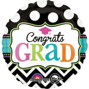 Anagram Congrats Grad Dream Big Chevron Graduation Black 18" Round Foil Balloon
