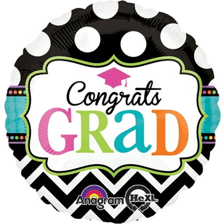 Anagram Congrats Grad Dream Big Chevron Graduation Black 18" Round Foil Balloon