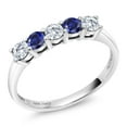 thumbnail image 2 of Gem Stone King 10K White Gold White Moissanite and Blue Created Sapphire 5 Stone Wedding Engagement Promise Ring for Women (0.56 Cttw, Round 3MM, Gemstone, Size 7), 2 of 5