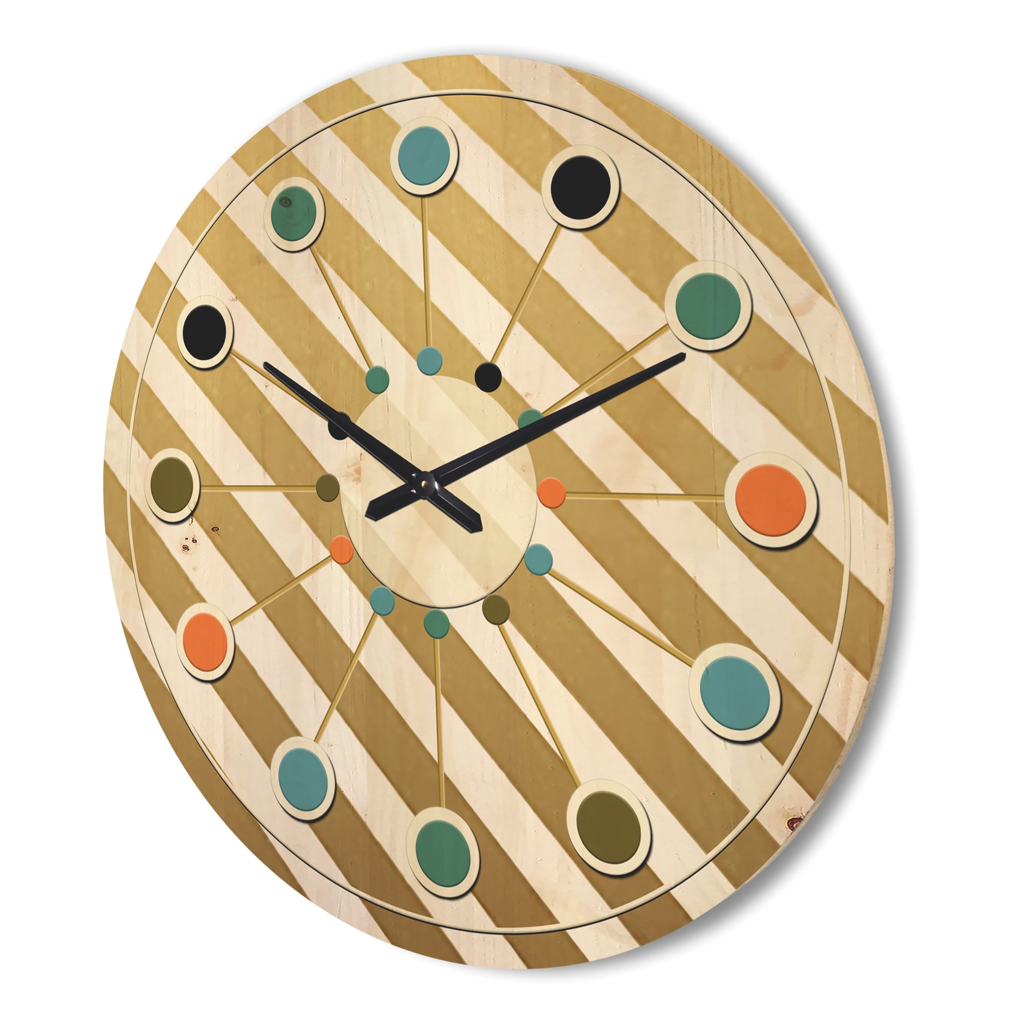 Designart 'Gold Diagonal Retro Design' Mid-Century Modern Wood Wall Clock