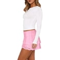 thumbnail image 3 of Women'S Pleated Mini Skirt Lace Ruffle Short Skirt High Waisted Floral Layered Skirts Pink XL, 3 of 9