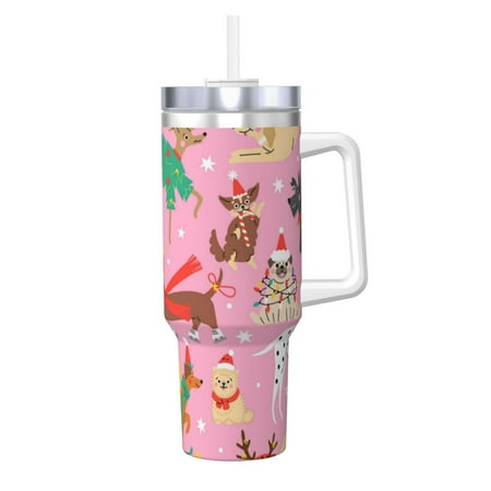 

Zeuib Different Dogs Christmas Printed Insulated Stainless Steel Hot/Cold Coffee Cup 40oz Ice Bully With Handle Tumbler with Straw and Handle Insulated Water Bottle Travel Mug Cup