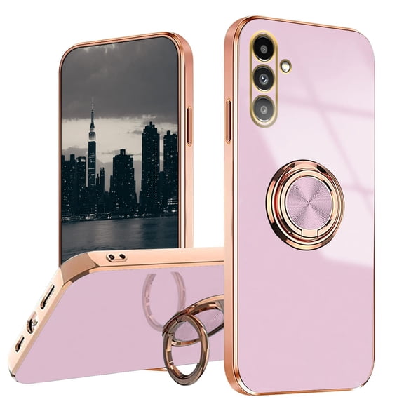 for Samsung Galaxy A17 5G, Rotating Ring Kickstand Magnetic Cover Compatible with Car Mount Electroplate Luxury Phone Case for Galaxy A17 5G, Lightpurple