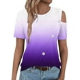 thumbnail image 5 of Womens Cold Shoulder Tops 2025 Summer Trendy Gradient/Solid Color Dressy Casual T-Shirts Crewneck Ladies Going Out Tunic Blouses, 5 of 6