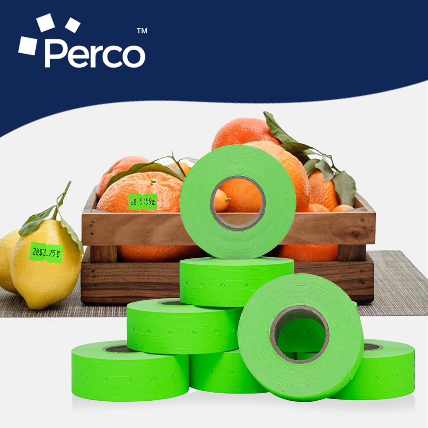 Perco 1 Line Fluorescent Green Labels - 8 Rolls, 1 Sleeve, 8,000 Blank Price and Date Gun Labels for Perco Lite, X, Plus and Pro 1 Line Price and Date Guns - Made in USA