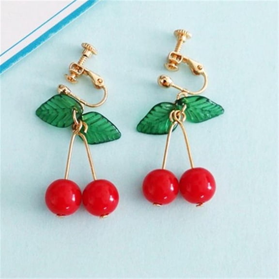 PENIKOKO 1 Pair Fruit Clip Earring Alloy Red Cherry Shape Ear Clips for Women