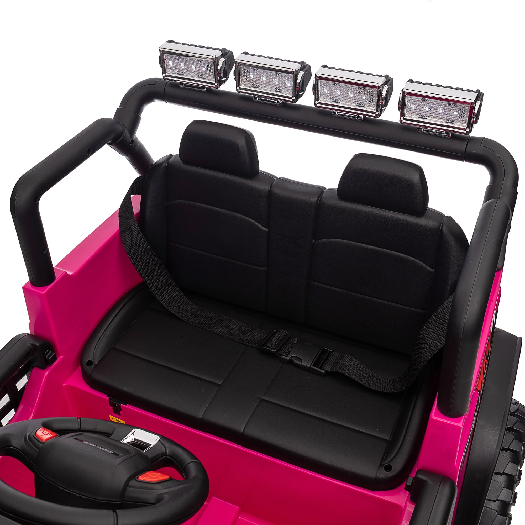 Joyracer 12V Kids Ride on Truck Car with Parent Remote Control & 2 Seater, 5.5 AH Battery Powered Toy Car w/ 4 Large Wheels, Spring Suspension, 3 Speeds, LED Lights, Bluetooth for Girl Boy, Rose Pink