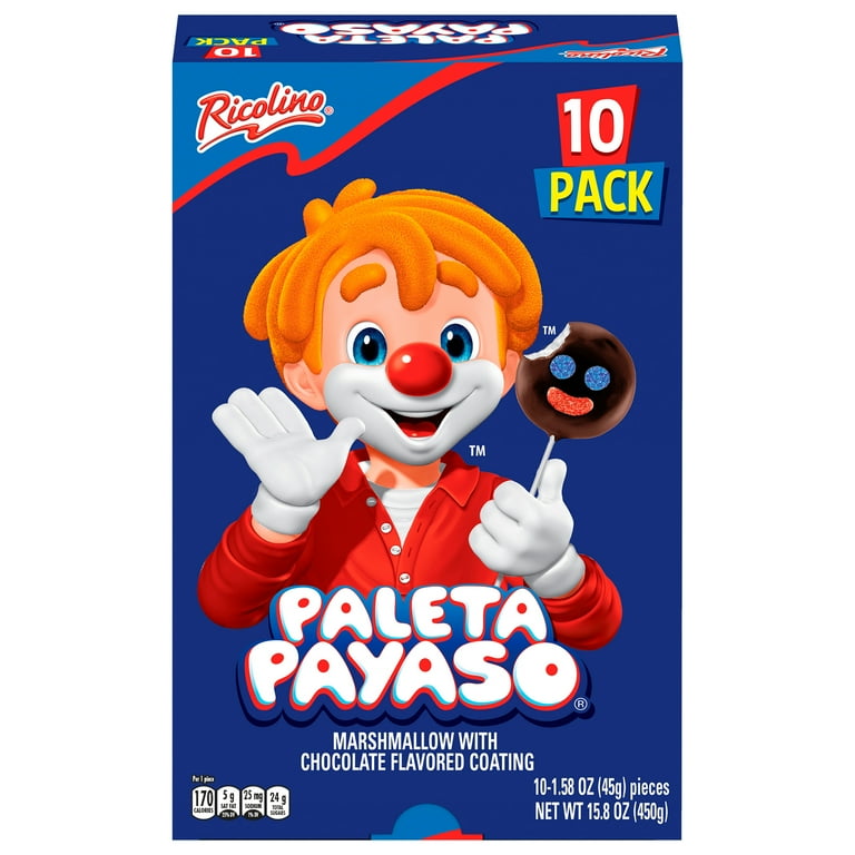 Ricolino Paleta Payaso Chocolate Marshmallow Lollipop, 10 Count Box