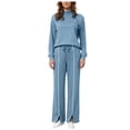 thumbnail image 6 of enyan Womens Lounge Sets Womens Sweatsuits 2 Piece Set Fleece Lined Outfits Crew Neck Colorblock Long Sleeve Sweatshirt Jogger Pants Tracksuit Set with Pockets Blue,XS, 6 of 7
