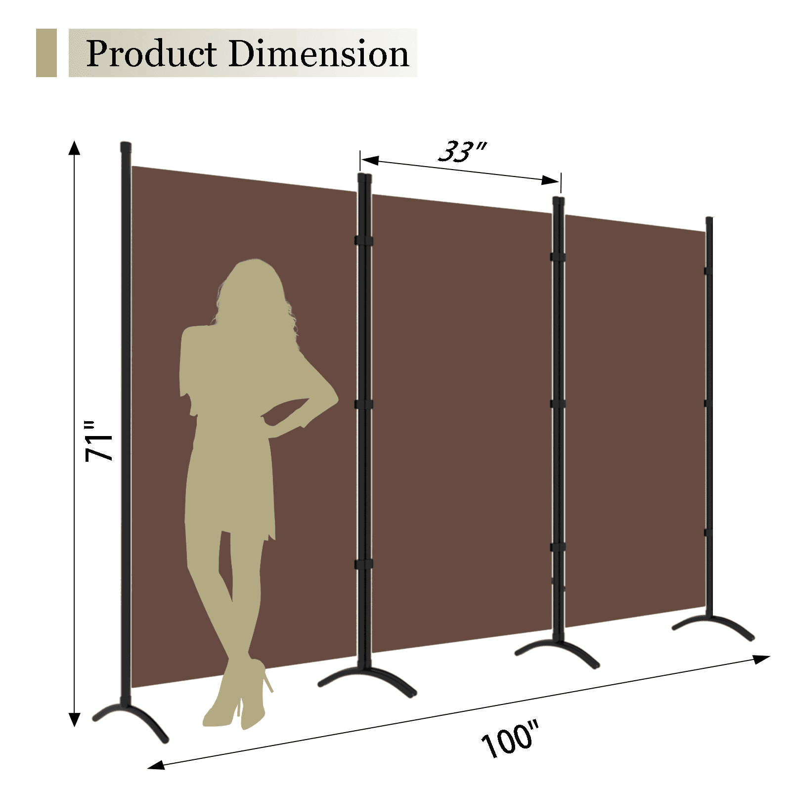 Grezjxc Three Panel Room Divider, 71"x 99" Thickened Fabric Partition for Bedroom, Brown