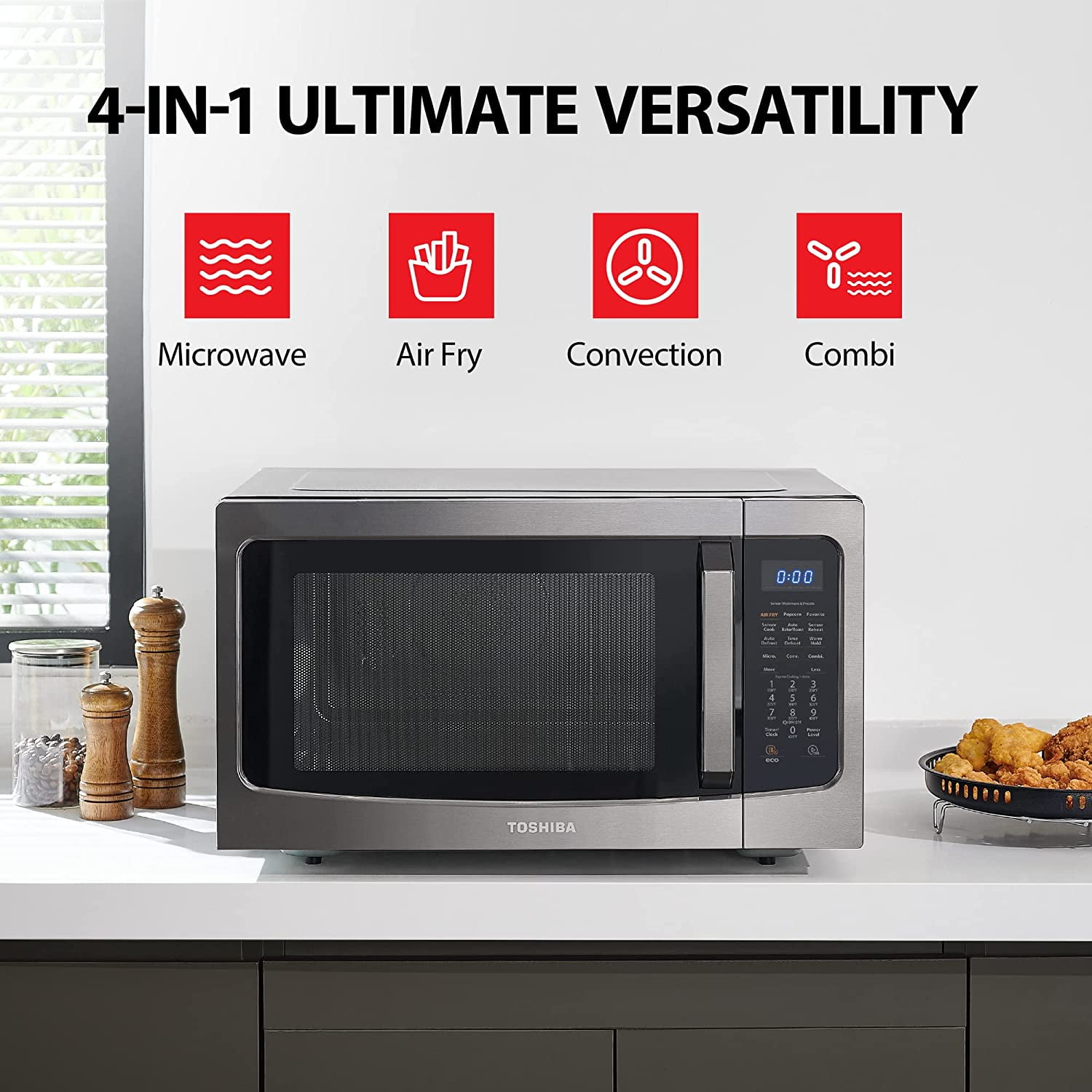 TOSHIBA ML-EM34P(SS) Smart Countertop Microwave, Sensor Reheat, Works With  Alexa & Remote Control, Kitchen Essentials, Mute Function&ECO Mode, 1100W