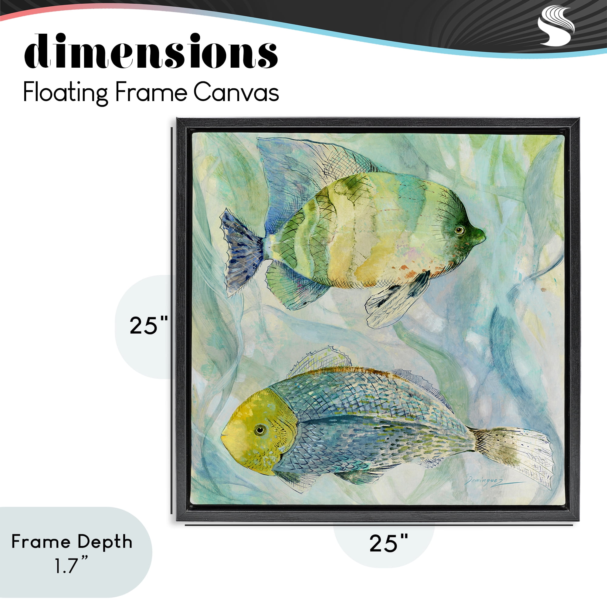Stupell Industries Sweet Fish Duo Blue Green Black Framed Floater Canvas Wall Art, design by Lorenzo Collective