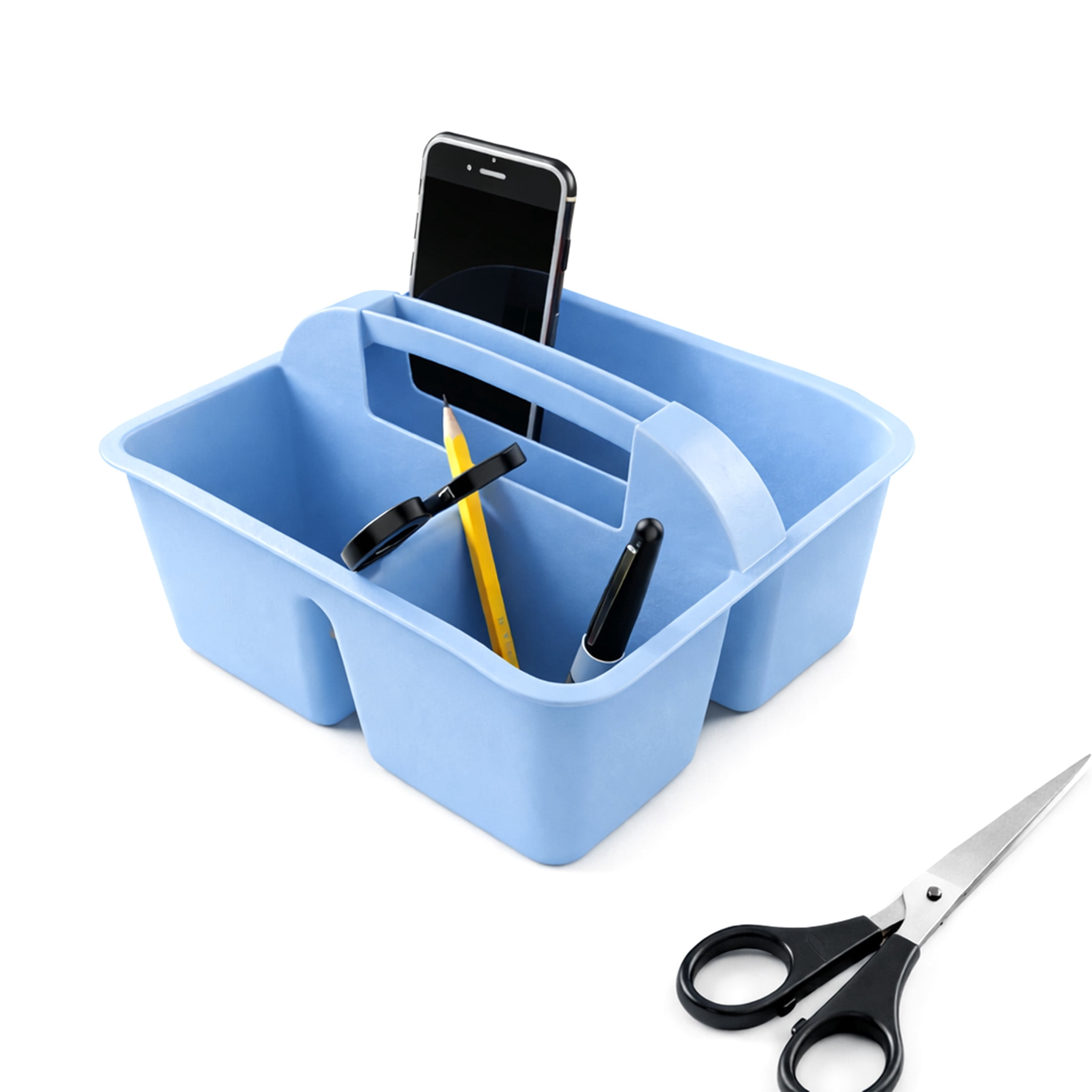 Pen+Gear Plastic Caddy Desktop Organizer, 8.75 in x 7.68 in x 4.44 in, Victory Blue