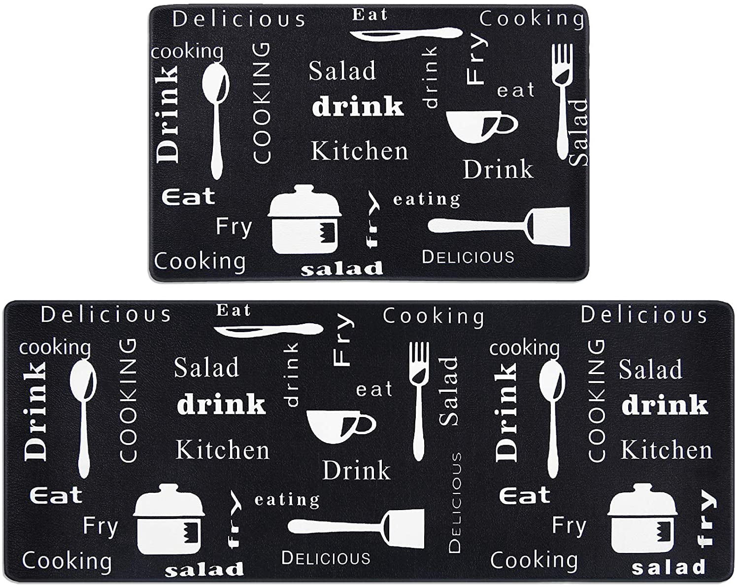 FFIY Anti Fatigue Kitchen Rug Sets 2 Piece 17"x47"+17"x28" Non Slip Kitchen Floor Mats Cushioned Comfort Standing Mat Waterproof Stain Resistant (Cooking)