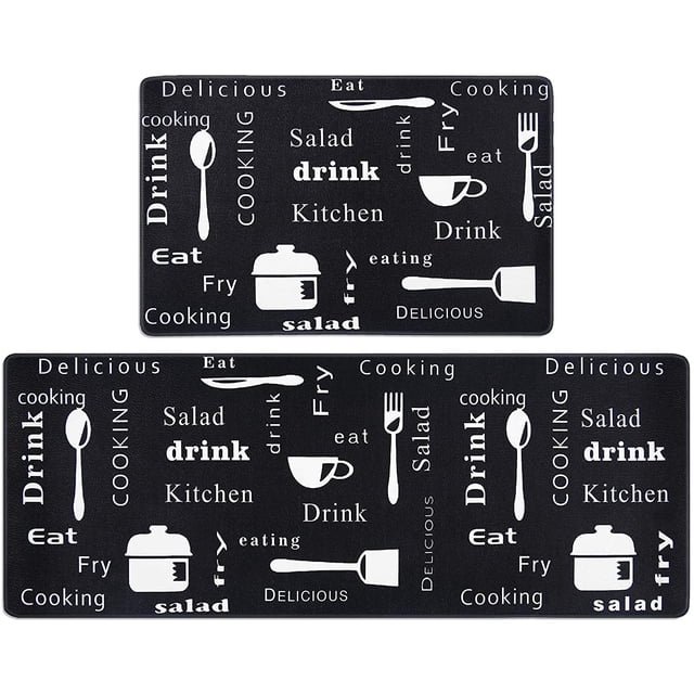 FFIY Anti Fatigue Kitchen Rug Sets 2 Piece 17"x47"+17"x28" Non Slip Kitchen Floor Mats Cushioned Comfort Standing Mat Waterproof Stain Resistant (Cooking)