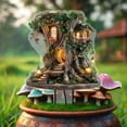 thumbnail image 5 of Eqslft Enchanted Treehouse Garden Stake, Acrylic Fairy Tale Tree House Yard Decor with Glowing Lanterns and Floral Accents, Miniature Garden Art Ornament, 5 of 7