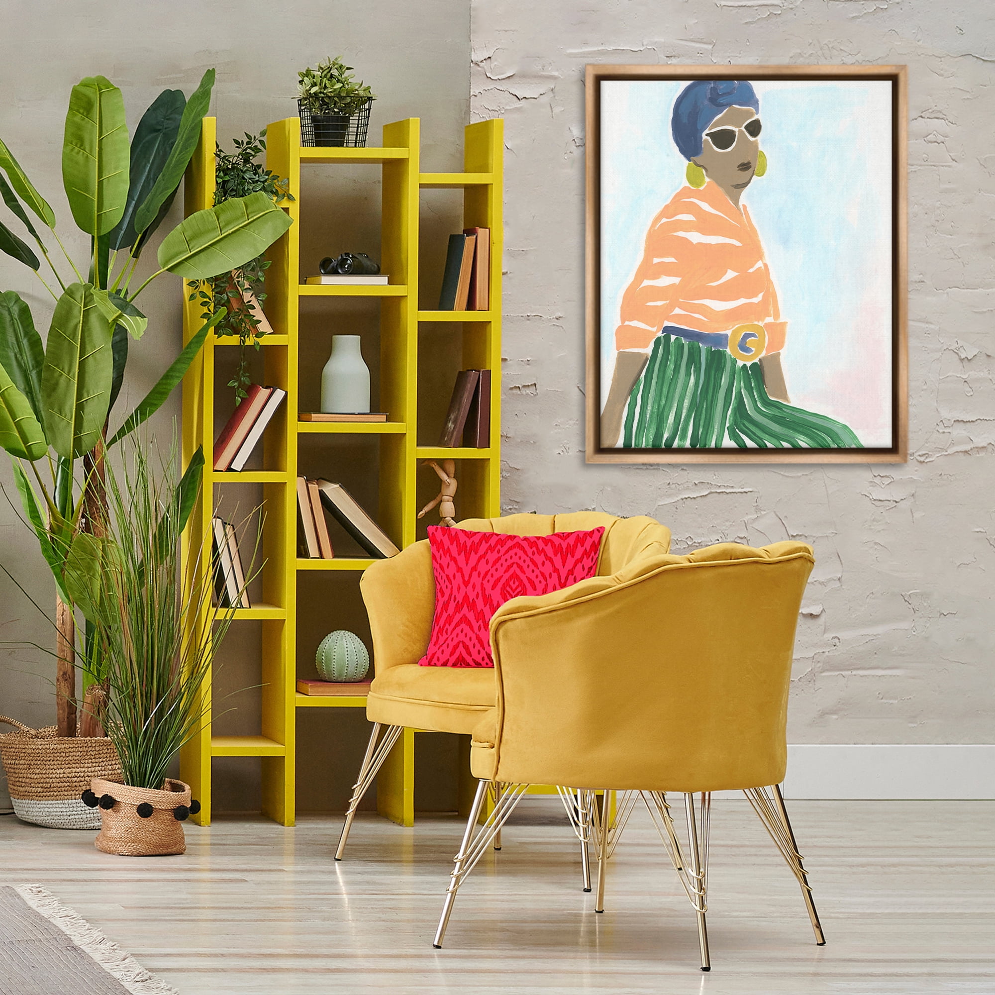 Stupell Industries Stylish Woman with Headwrap People Painting Brown Floater Framed Canvas Art Print Wall Art, 25 x 31