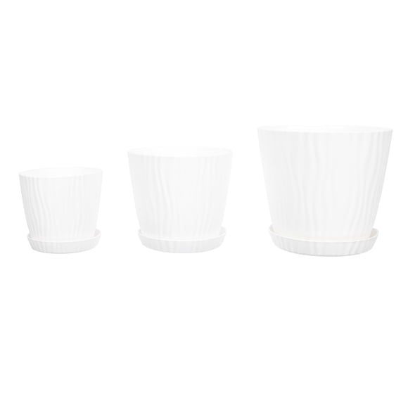 KAKOWELY 3 juegos de macetas de plástico para jardinería, macetas, contenedores para flores con bandejas