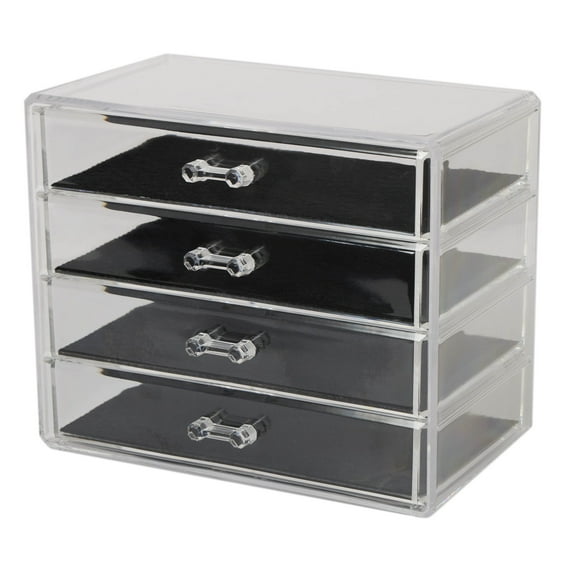 Simplify Crystal Clear Acrylic 4 Tier Cosmetic and Jewelry Drawer Chest