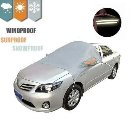 High Fixed Windshield (Windshield Snow Protector Cover,iClover Auto Sun Shade Winter Ice Snow Dust Frost Guard with Hooks Fixed Four Wheels & Reflective Warning Bar on Mirror Covers---for Cars Trucks)