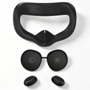 For VR Protective Accessories 3 In 1 Black Silicone Accessory Set Includes Soft Face Cover Lens Protector and Anti Slip Joystick Caps Compatible with Meta Quest3S