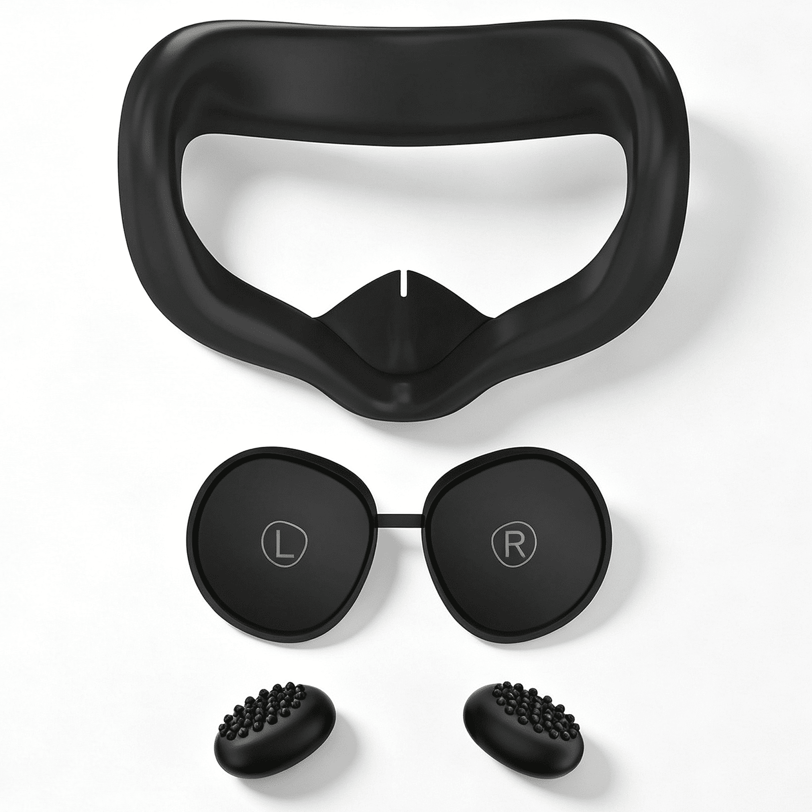 For VR Protective Accessories 3 In 1 Black Silicone Accessory Set Includes Soft Face Cover Lens Protector and Anti Slip Joystick Caps Compatible with Meta Quest3S