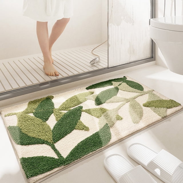 Xihbxyly Alfombra de Baño con Musgo, Diseño Floral, Suave y Absorbente, Base Antideslizante, Lavable a Máquina, Ideal para Ducha, Diseño de Musgo Verde, Tacto Afelpado Extra Grueso.