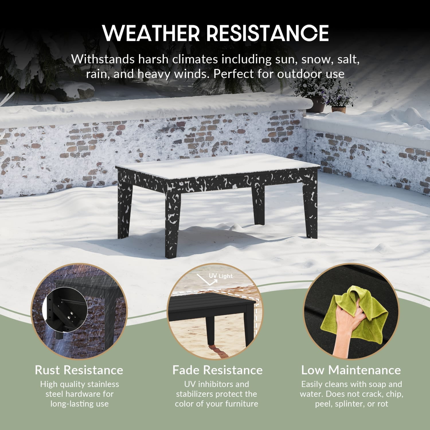 WestinTrends Malibu Low Outdoor HDPE Patio Rectangle Coffee Table, Dark Green