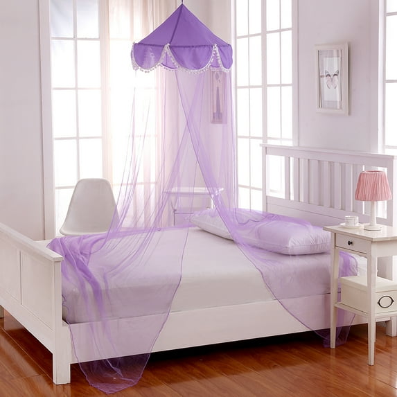 Pom Pom Collapsible Hoop Sheer Bed Canopy