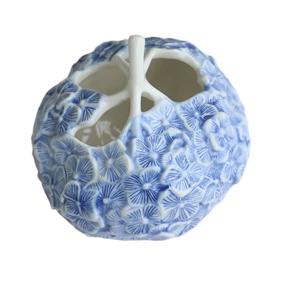 Mini Ceramic Vase Hydrangea shaped Hand painted Relief Flower Vessel Home Decor Ornament