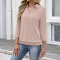 thumbnail image 7 of Polo Shirts for Women Collared V Neck Banded Bottom Long Sleeve Basic Knit Pullover Blouses Beige L, 7 of 7