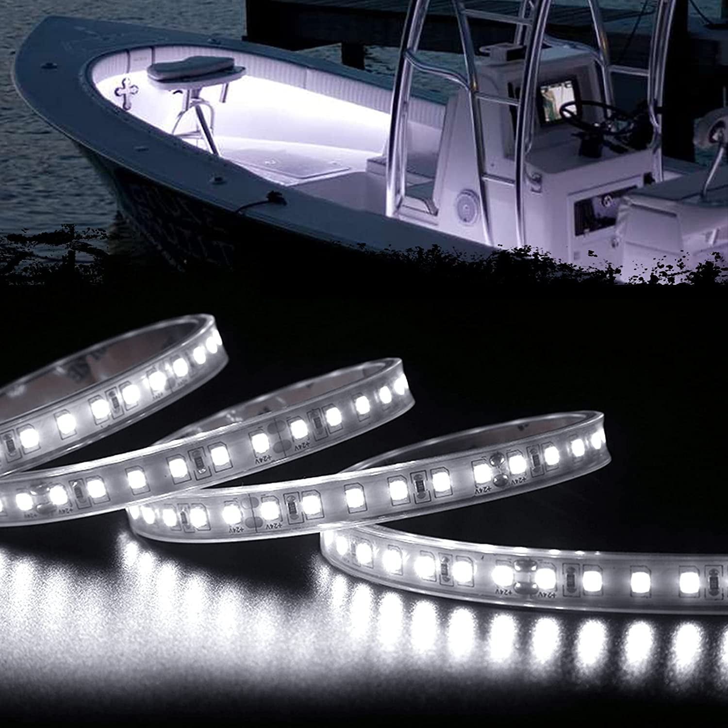 20 Foot UV & Green LED Strip, Black Fishing Light, Fluorescent, Florescent,  Ultraviolet Boat bass Fishing 12v dc Priority Shipping Pontoon Kayak John