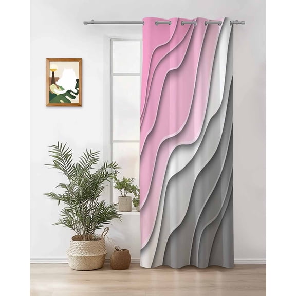 Abstract Beach Thermal Insulated Blackout Curtains for Bedroom 90 Length Aesthetic Grey to Pink Gradient Room Darkening Curtain 1 Panel Grommet Window Curtain Drape for Living Room Nursery Room