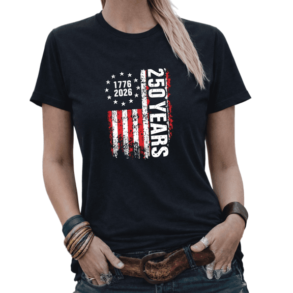 America Patriotic 250 Years USA 1776-2026 Graphic Tees Women's 4th of July Casual Tshirt