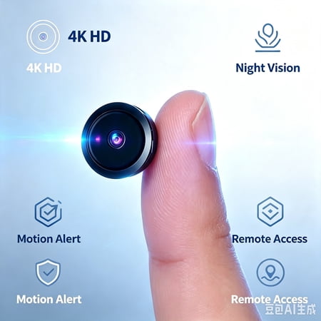 0.9 Inch 4K HD Mini Camera Magnetic Wireless WiFi Battery Powered Monitor, No-glow Night Vision Motion Detection, No Plug Long Standby Indoor Home Security Cam