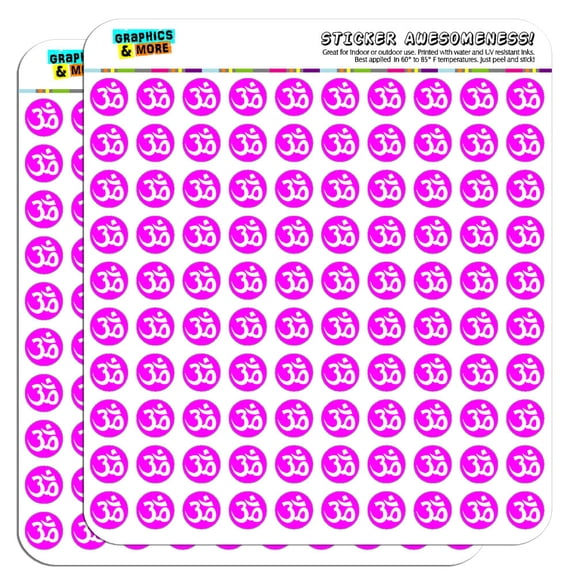 Om Aum Yoga White on Hot Pink 1/2" (0.5") Scrapbooking Crafting Stickers