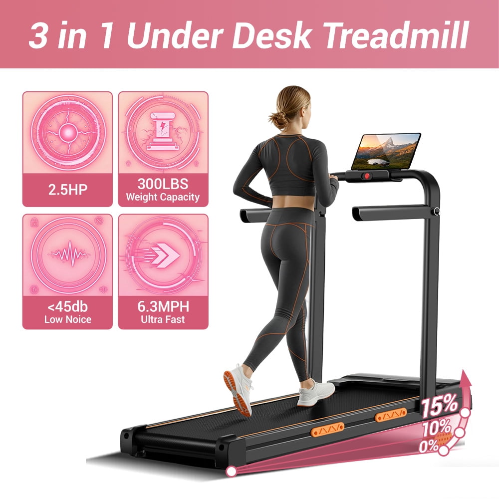 SONITU Powerful 2.5HP Walking Pad with 15% Incline, 6.3MPH Treadmill for Home, Compact Design with LED Display, Supports 300Lbs
