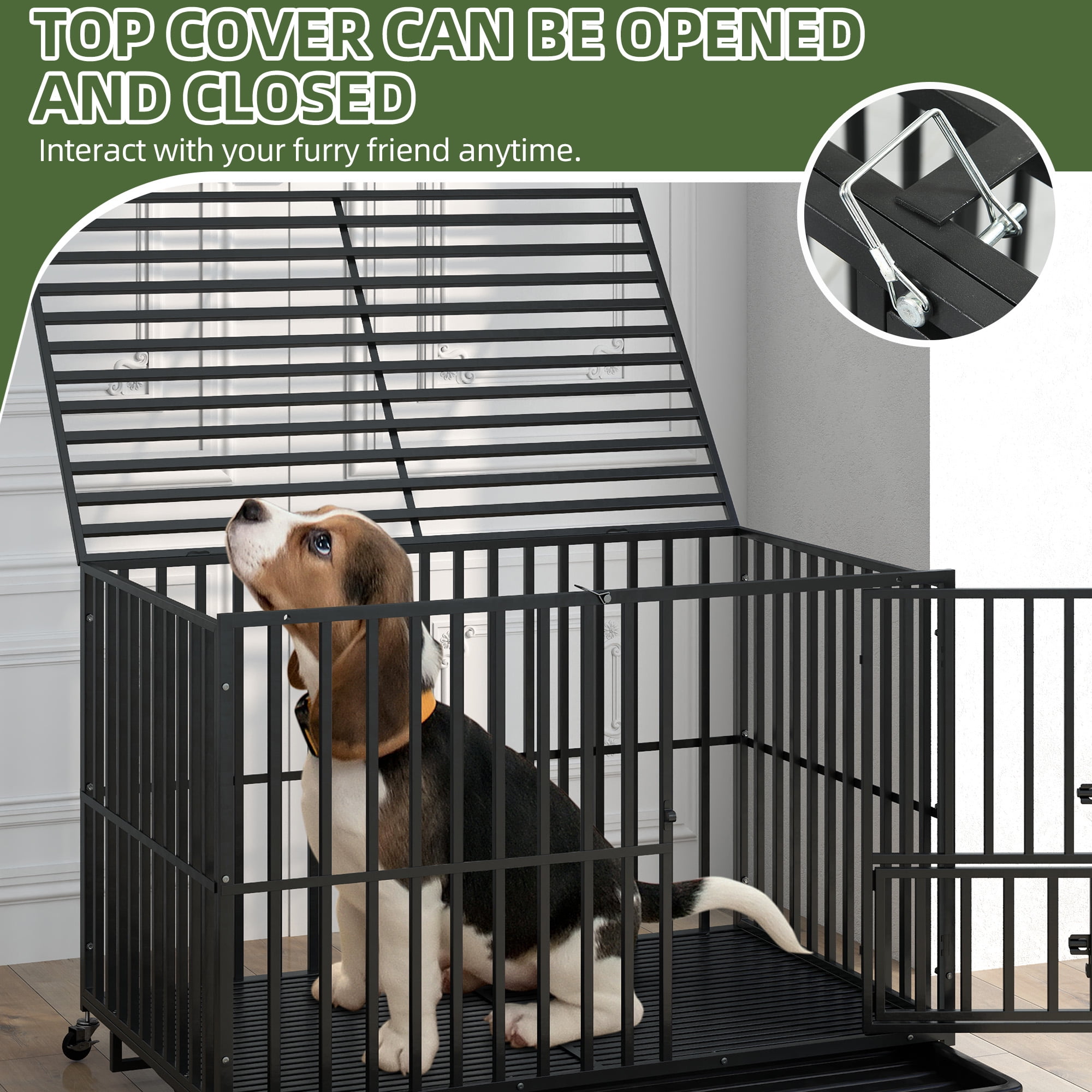 Uforic 48 inch Heavy Duty Dog Crate, Dog Cage Kennel with Lockable Wheels and Removable Tray