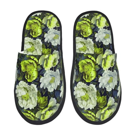 Balery Teal floral elegance Slient Indoor Furry Fleece Comfort House Shoes Soft Non-Slip Home Shoes Cotton slippers House Slippers-- Medium