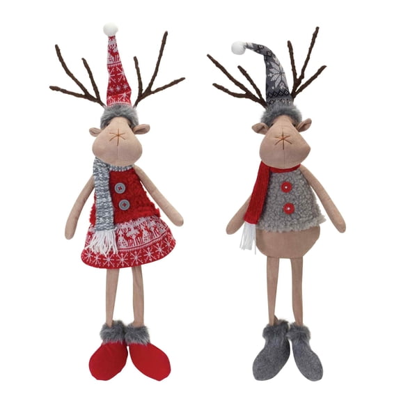 Melrose Deer Couple Decorative Christmas Plush Figures with Dangling Legs - 23" - Set of 2