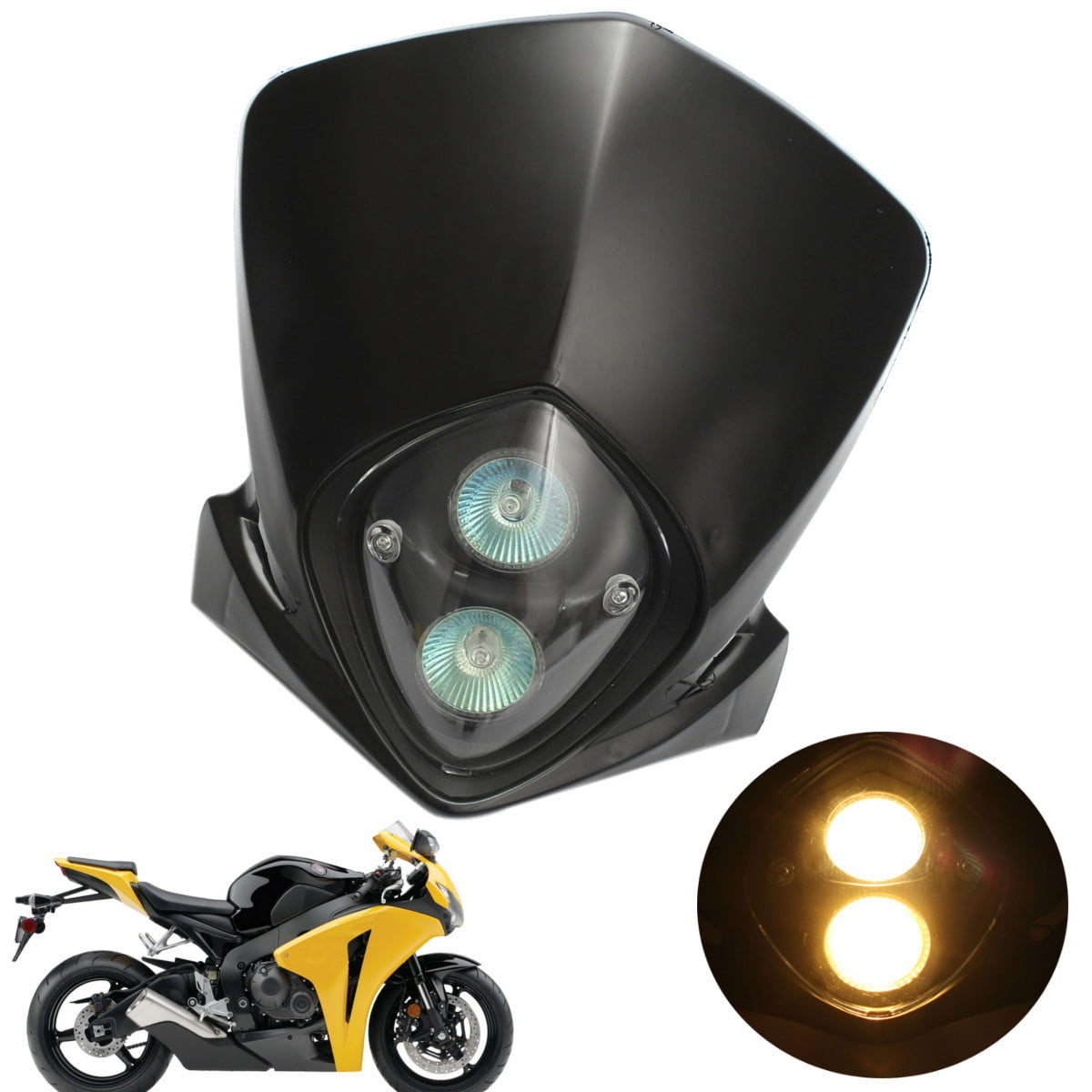 Universal Motorcycle Motocross Headlight Fairing Light Street Fighter Plastic AC 
