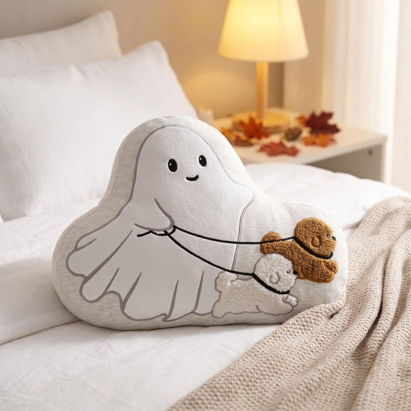 Spooky Ghost Dog Walker Halloween Decorative Pillow,Halloween Pillows Ghost Pillow Decor Throw Pillows Cute Soft Throw Decorative