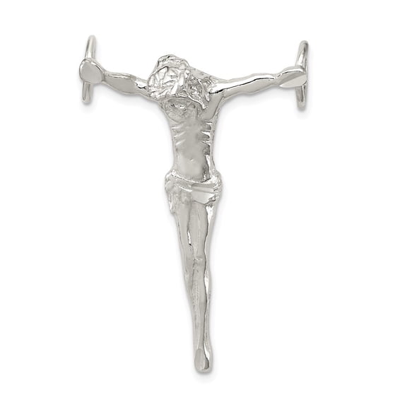 Sterling Silver Polished Jesus Cross Chain Slide Pendant Charm