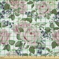 thumbnail image 2 of Ambesonne Rose Fabric by the Yard Microfiber, Flourishing Pink Flora, 5 Yards, Pale Pink Green Bluegrey, 2 of 2