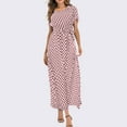 thumbnail image 4 of Nuoqisi Round Neck Short Sleeve Tie-Front Beach Polka Dot Print Knee-Length Dress - Casual Midi Dress with Polka Dot Pattern, 4 of 5