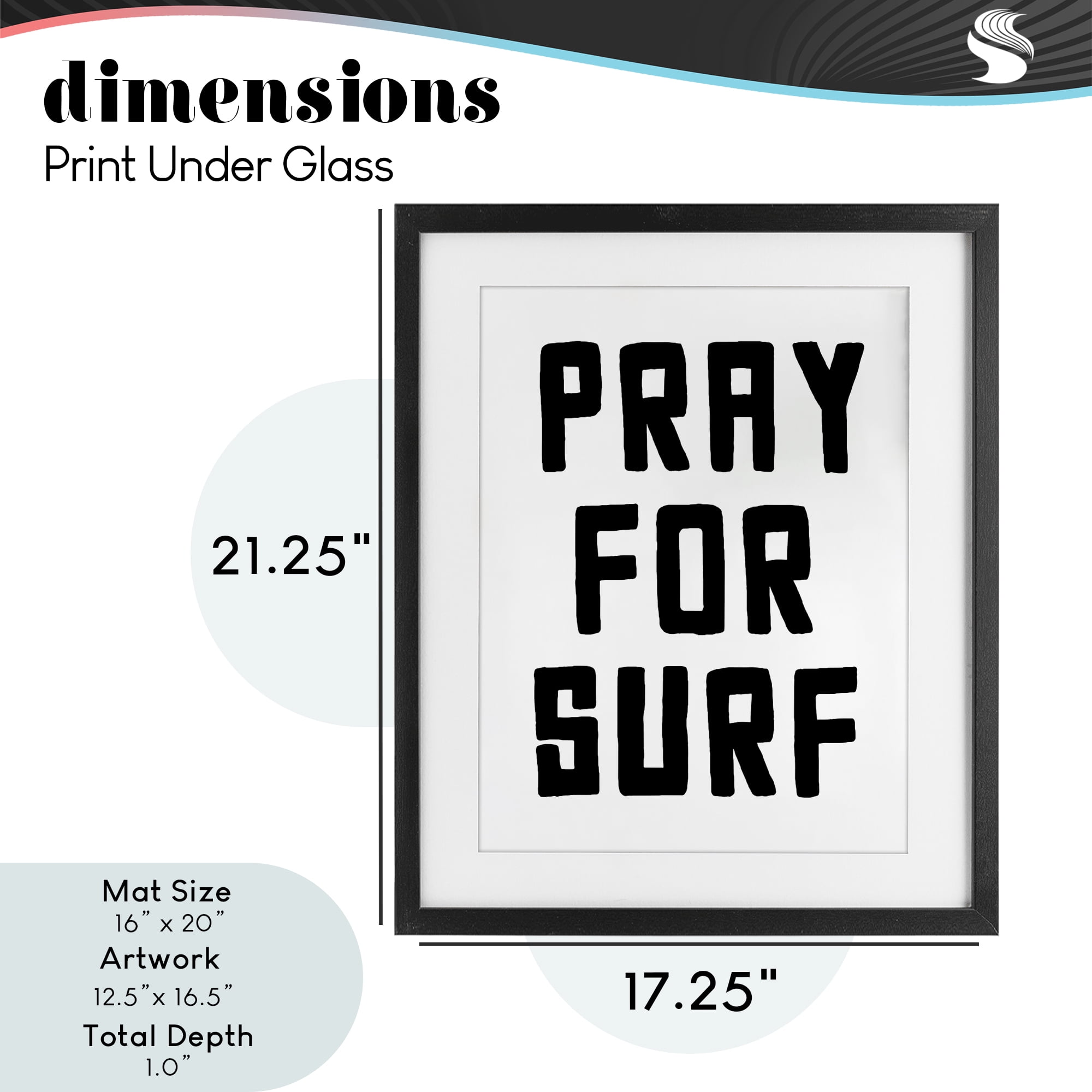 Pray For Surf Simple Sentiment Black Framed Print Under Glass, design by Lettered and Lined