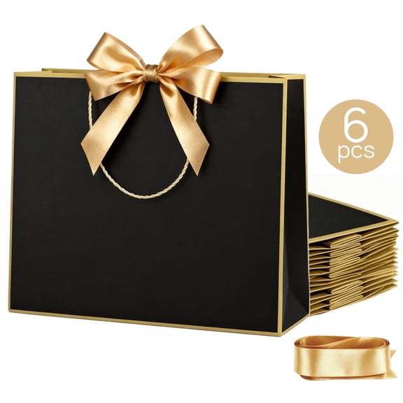 TickJOY 6 Pcs Gift Bags with Handles Medium Size - Birthday Gift Bags 12.6×9.8×4.3 inch for Gift Wrapping and Presenting - Durable, Elegant Design for Birthdays, Weddings & Parties, Black