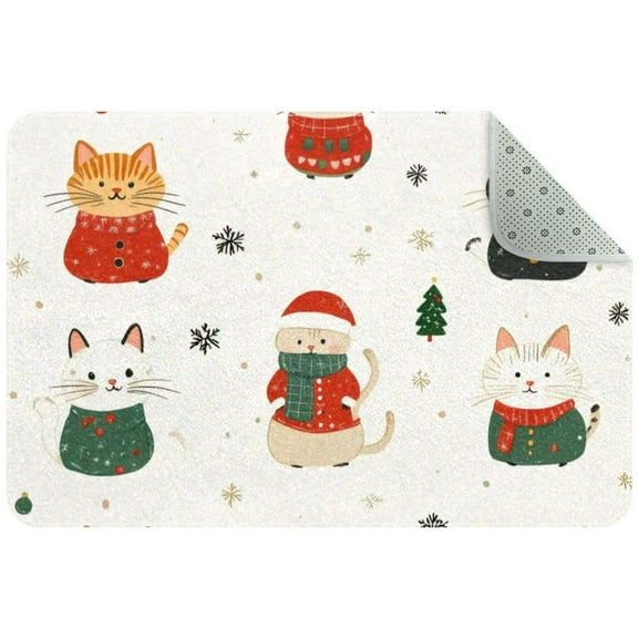 Cute Cats Wearing Different Christmas Outfits Small Area Rug, Non-Slip Door Mat Indoor Floor Mat, Washable Kitchen Rug Entrance DMat for Bedroom Living Room